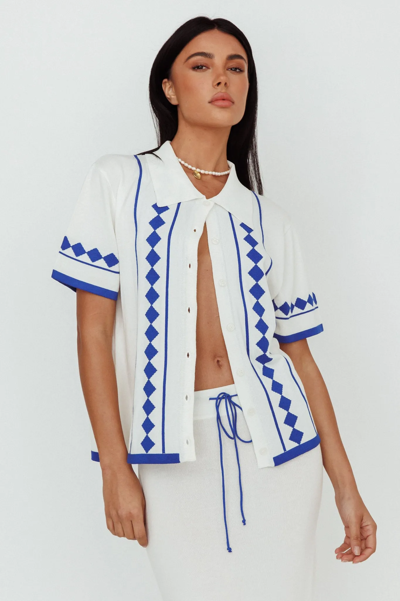 Amalfi Sun Knit Button-Up Shirt White