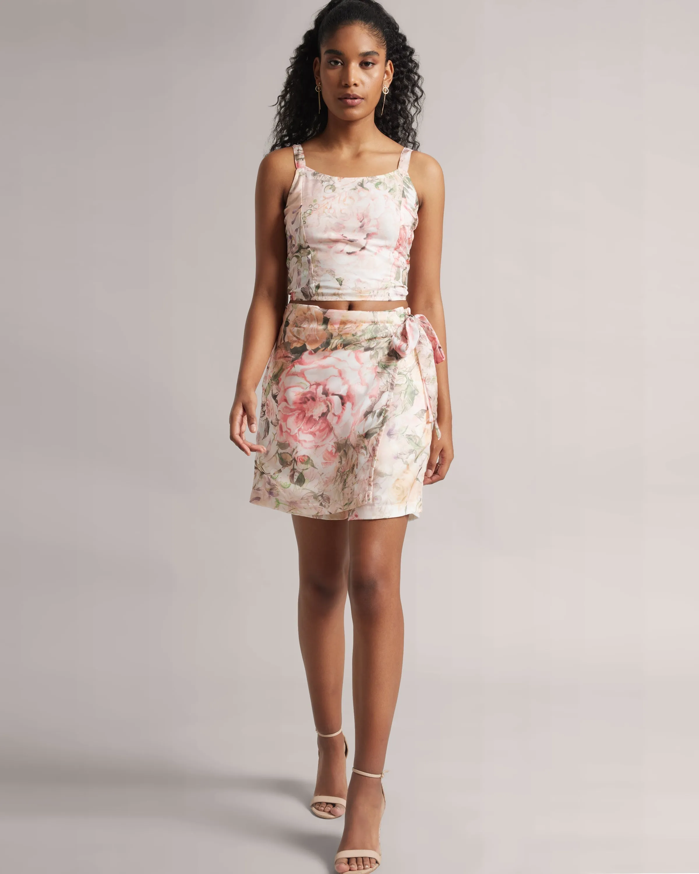 Blush Pink Floral Crop Top and Skort Co-Ord Set