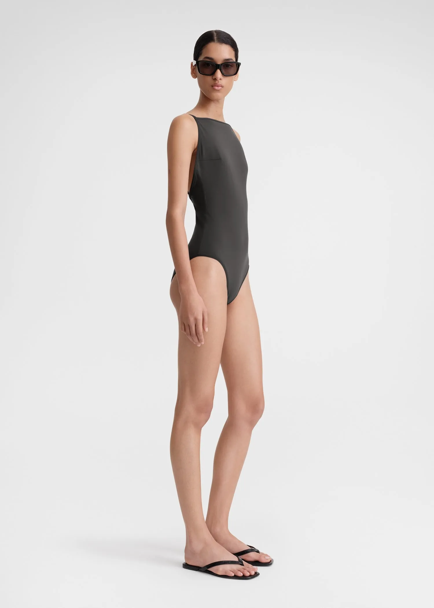 Boat-neck swimsuit anthracite