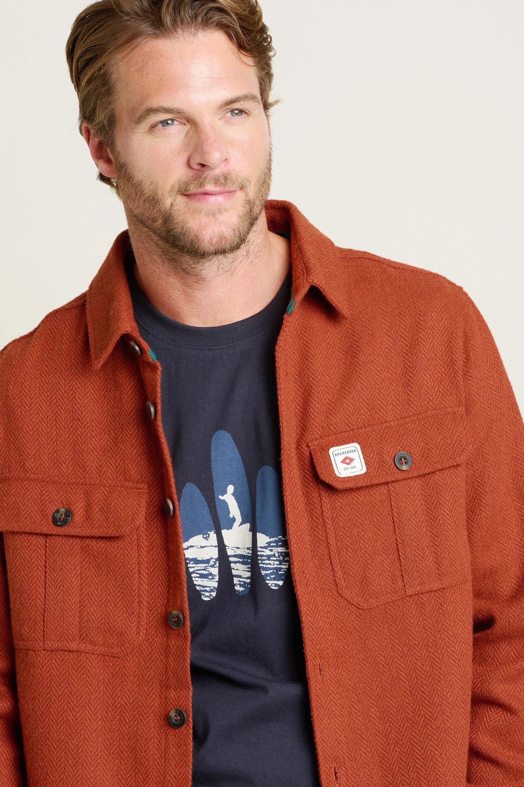 Brakeburn L Burnt Orange Rust Overshirt