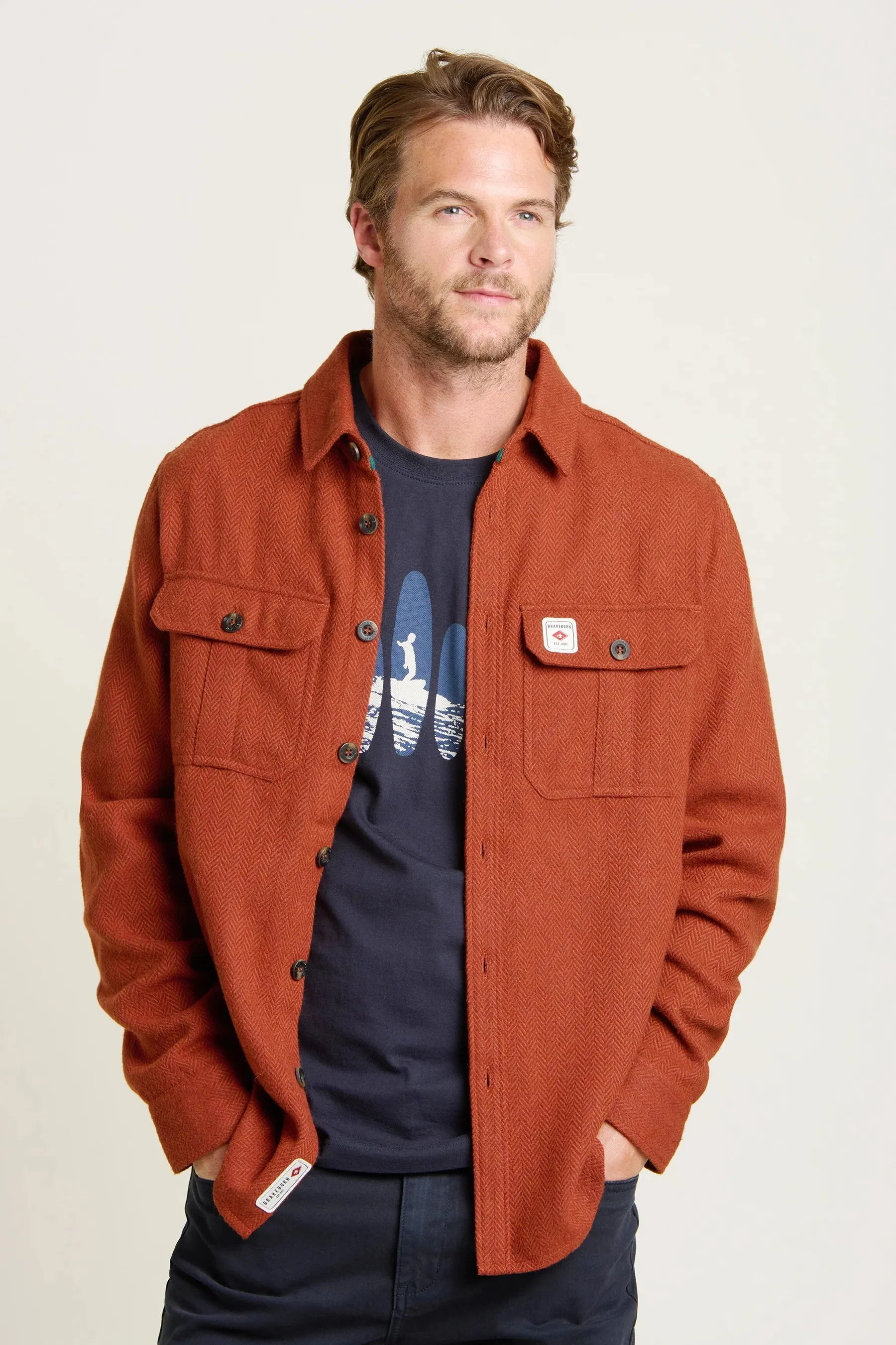 Brakeburn L Burnt Orange Rust Overshirt