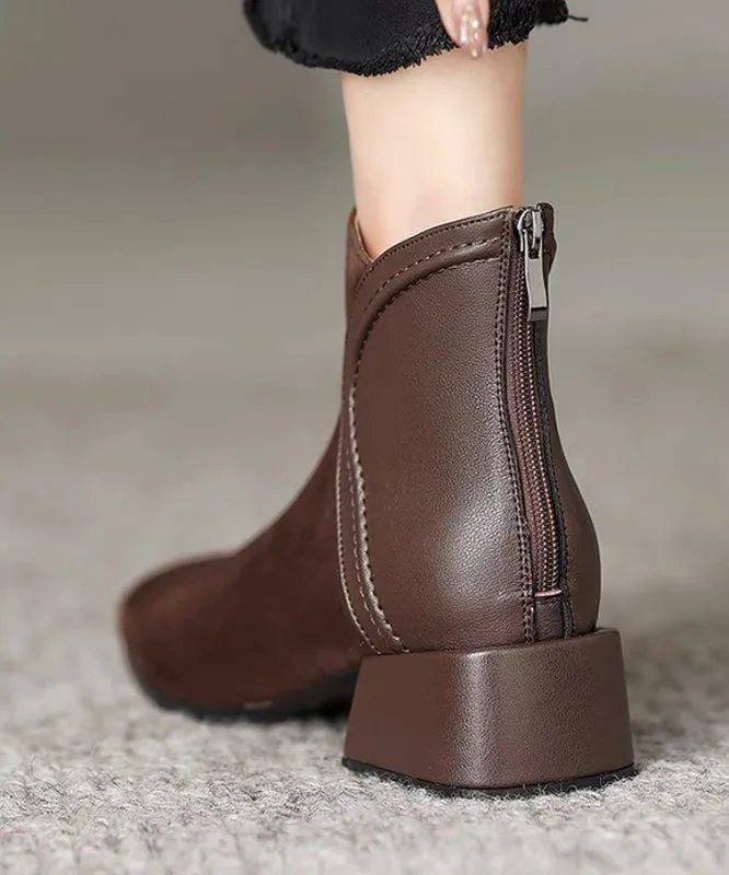 Brown Splicing Elegant Chunky Suede Boots ML1728