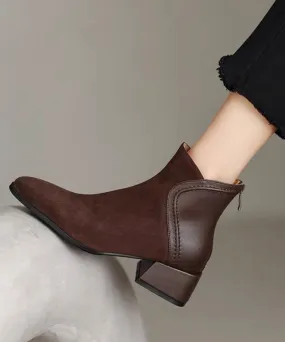 Brown Splicing Elegant Chunky Suede Boots ML1728