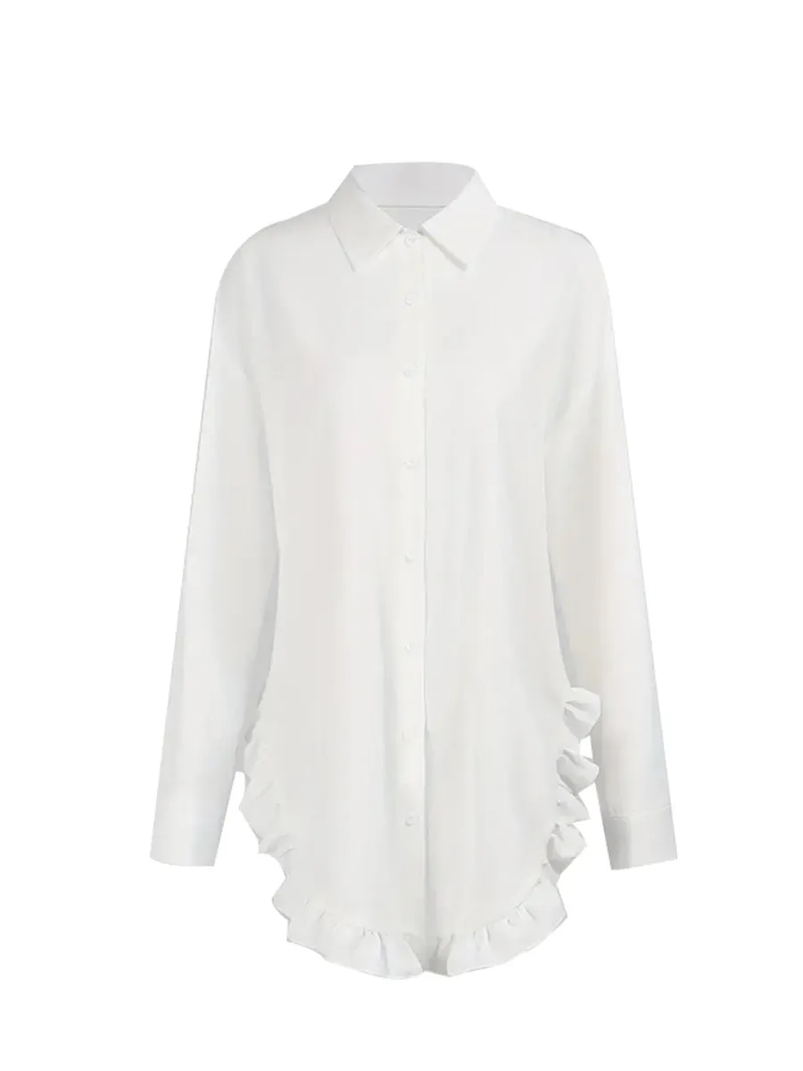 Button-Down White Ruffled Dress