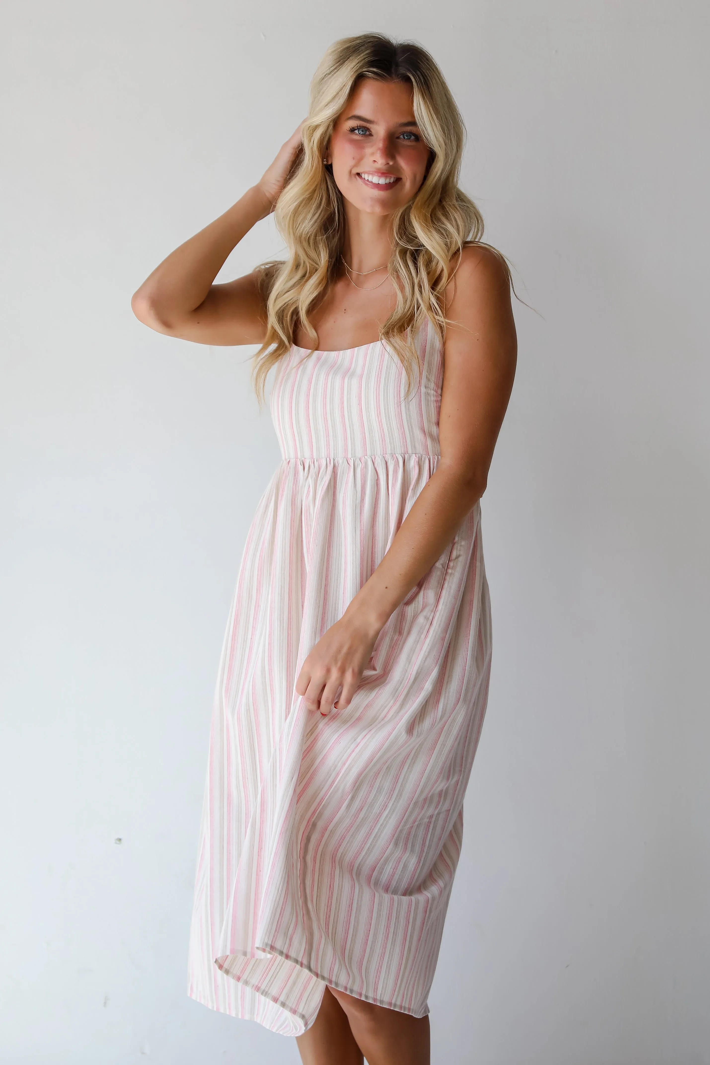 Charmed Energy Pink Striped Midi Dress