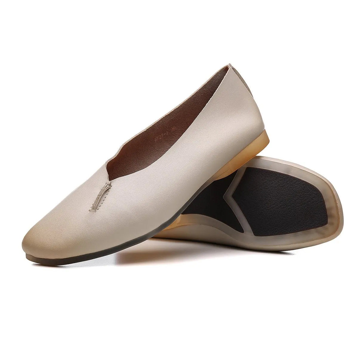 Designer Shoes Genuine Leather Slip-on For Women Handmade Flats Brown/White