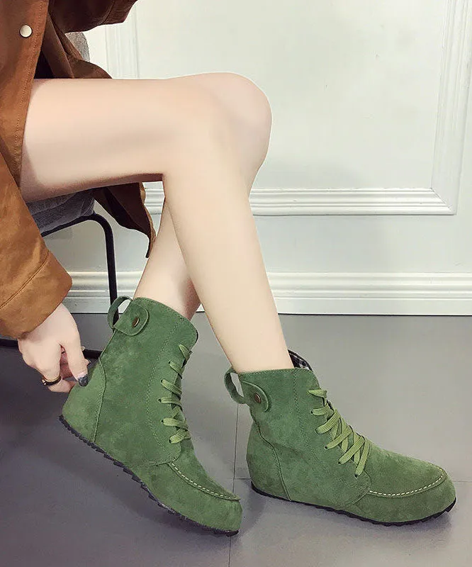 Elegant Rose Lace Up Splicing Flat Boots Suede LY2689