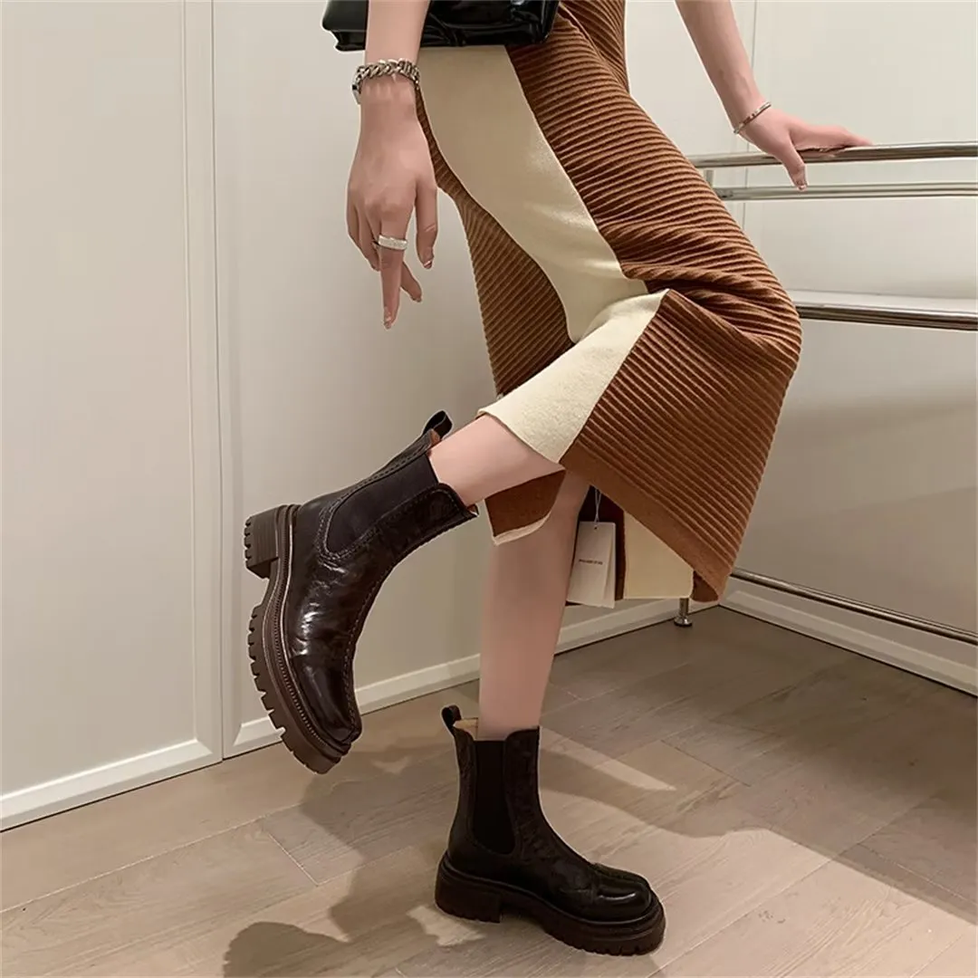 Elegant RoundToe Slip-On Ankle Boots