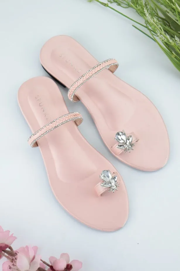 Ember Pink Toe Ring Braid Straps Slip On Flats