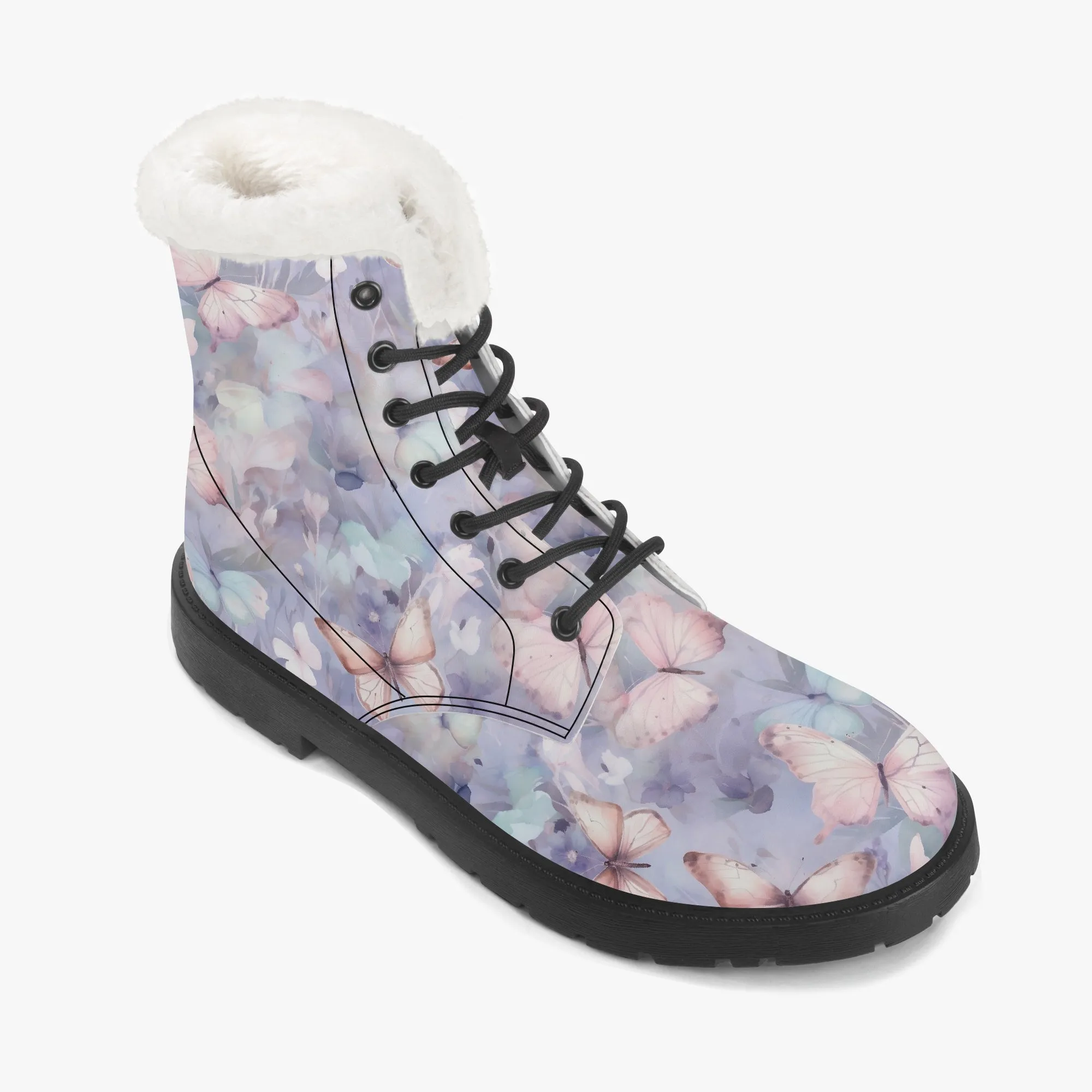 Faux Fur Leather Boots Butterfly Dreams