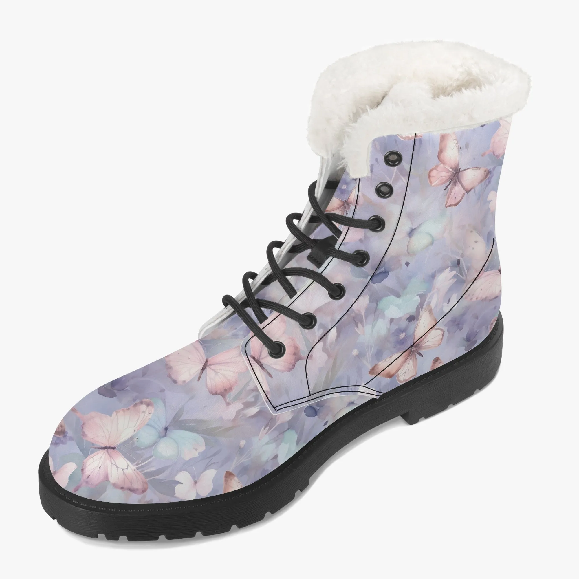 Faux Fur Leather Boots Butterfly Dreams