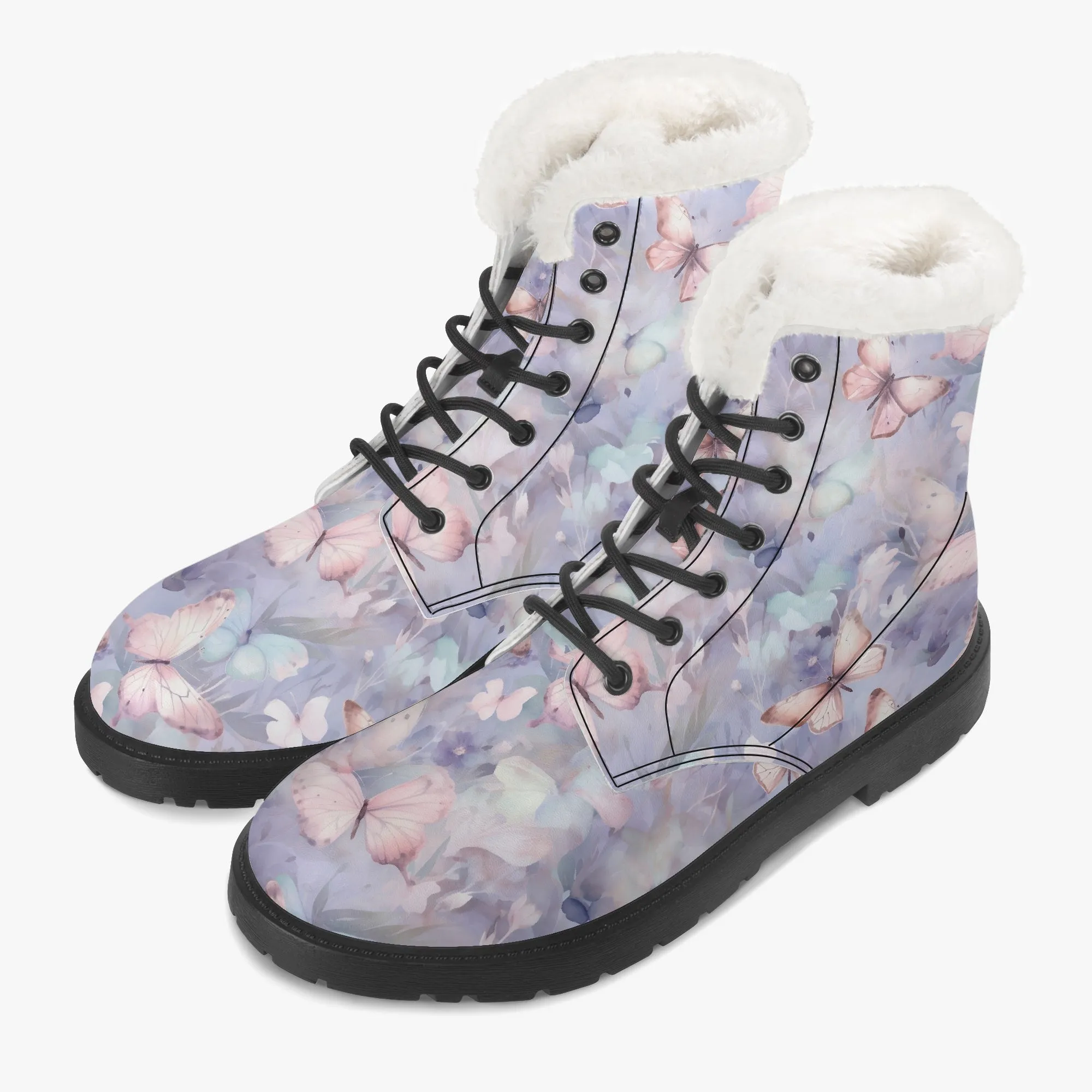 Faux Fur Leather Boots Butterfly Dreams