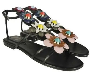 Floral Embellished Sandals-Black or White