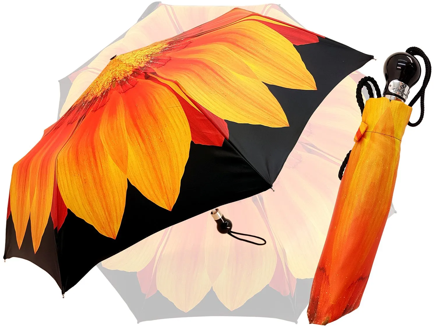 Foldable Women's Umbrella - Orange Flower Pattern