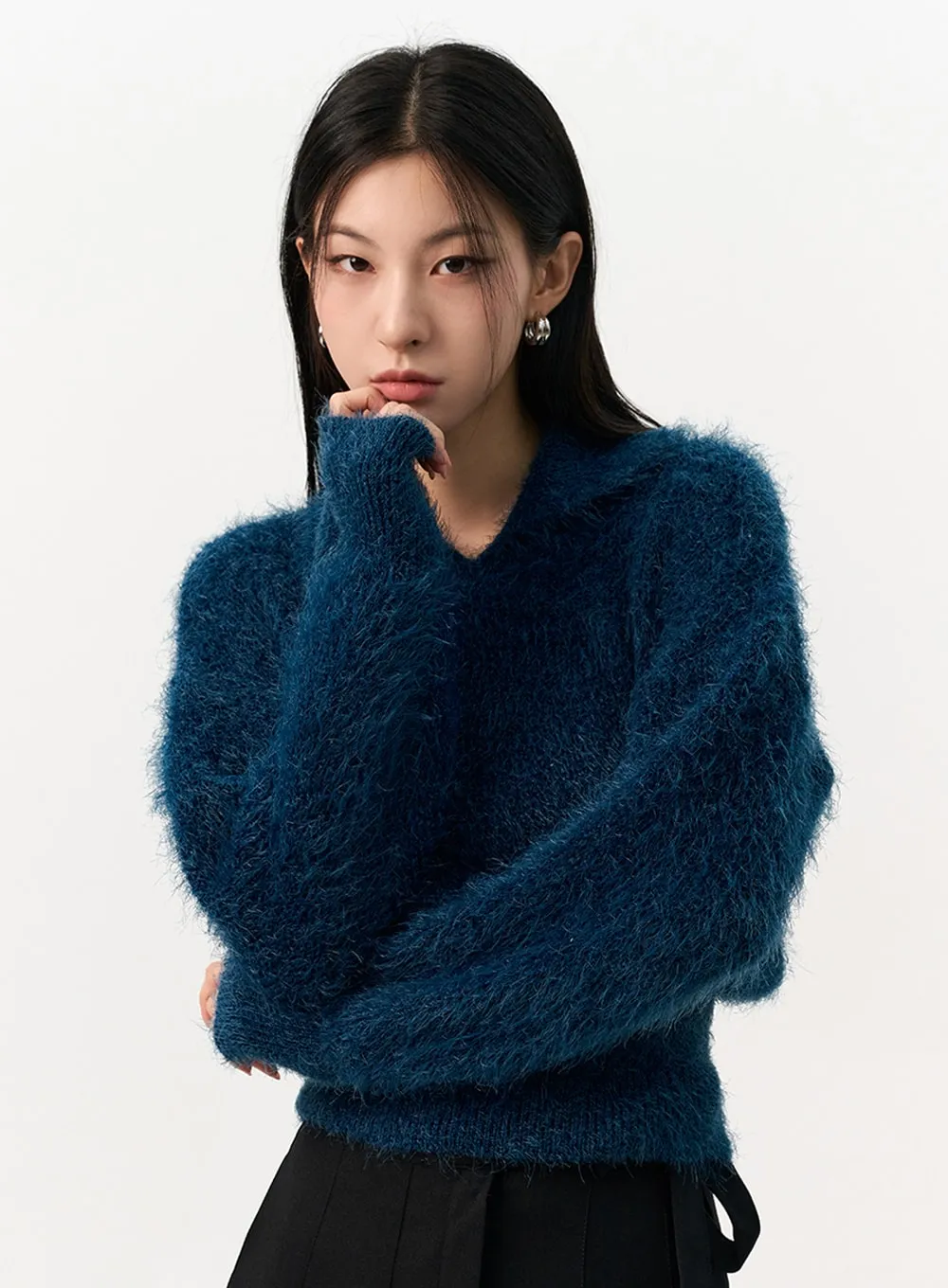 Fuzzy Knit Collar Sweater IO320