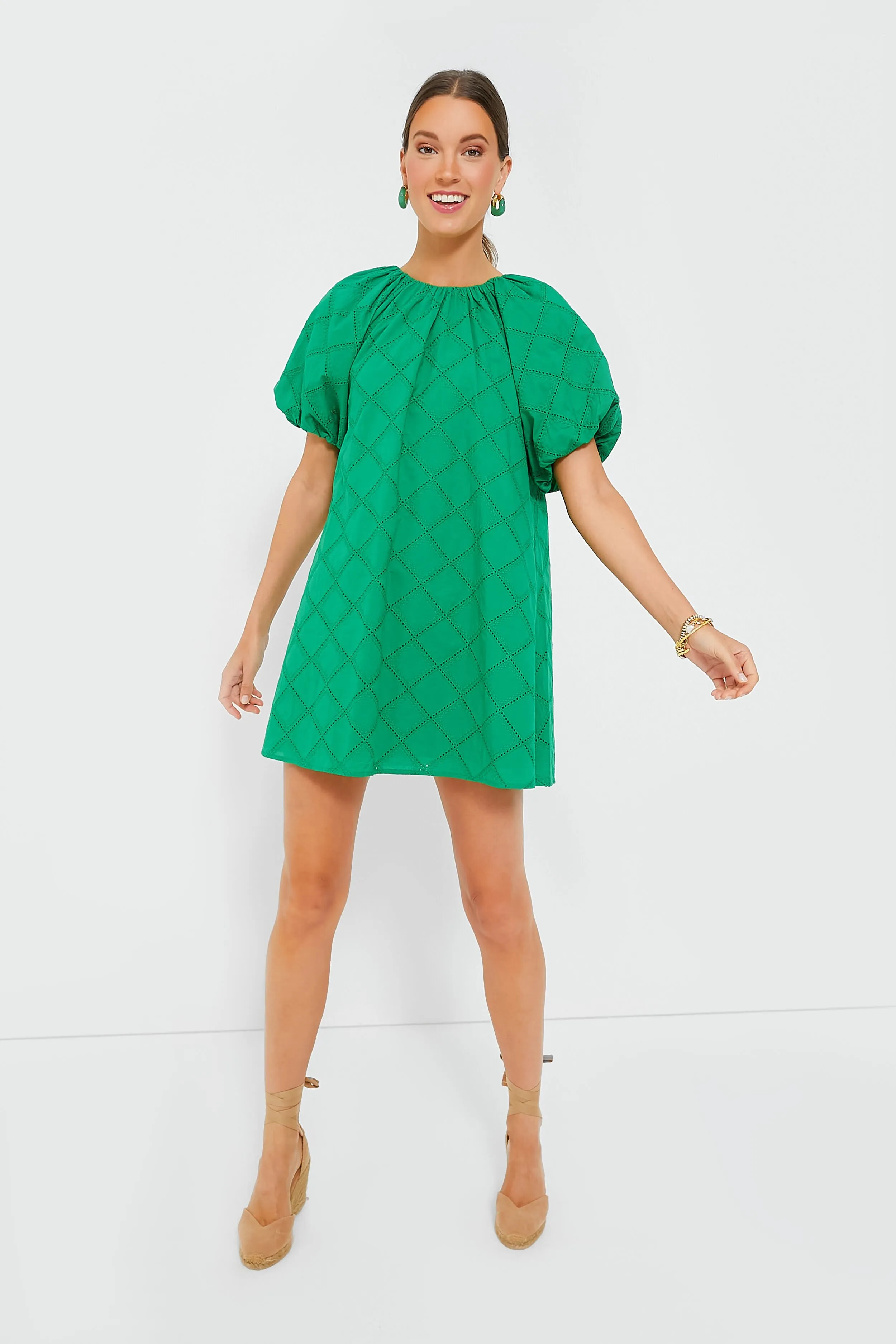 Green Eyelet Quincy Mini Dress