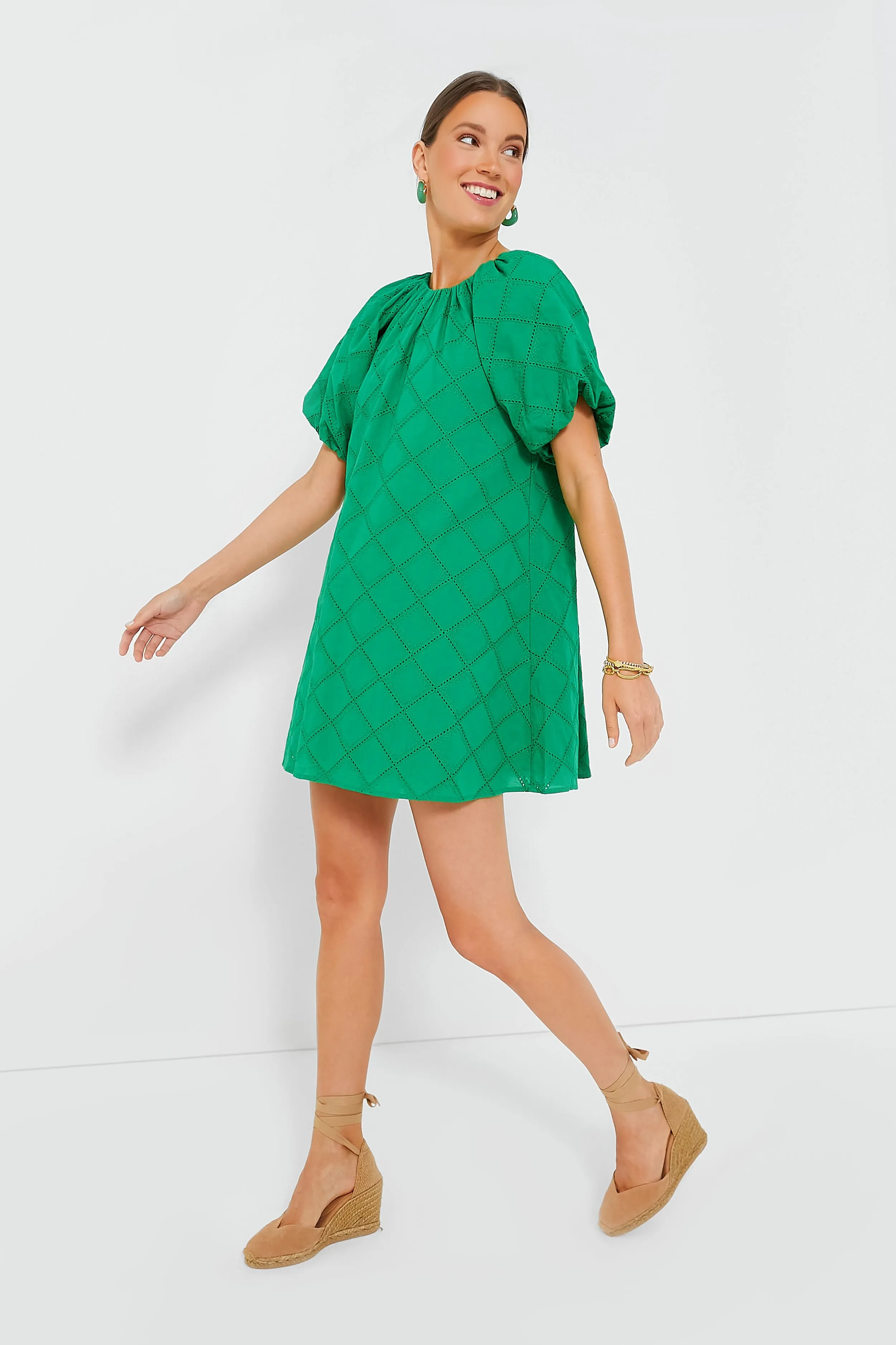 Green Eyelet Quincy Mini Dress