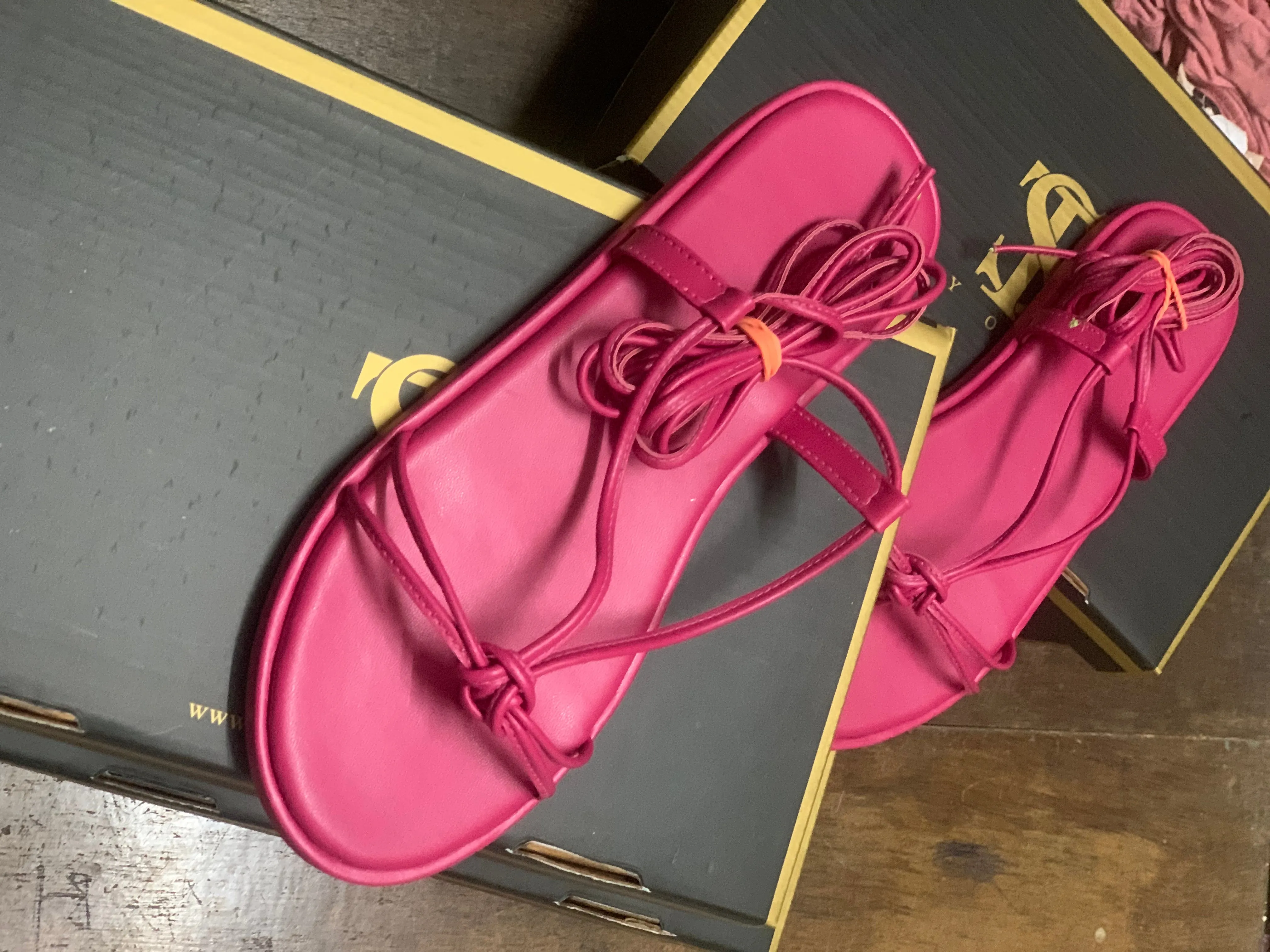 Hot Pink tie up flatforms