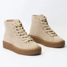 Iyla Hi Top Creepers in Nude Faux Suede and Gum Sole