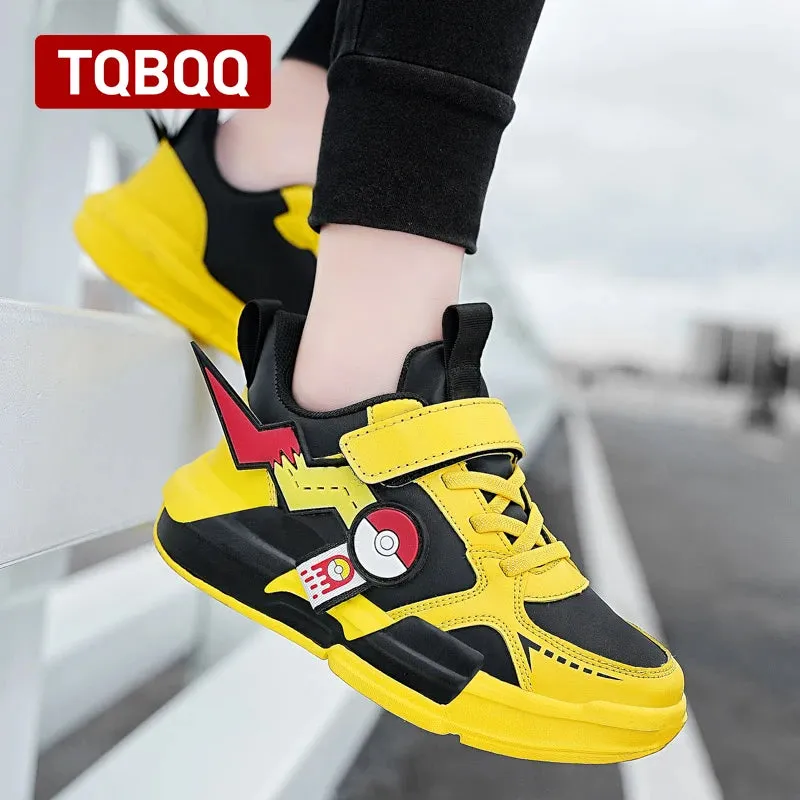 Kids' Waterproof Leather Fashion Sneakers Boy and Girl Cute Sports