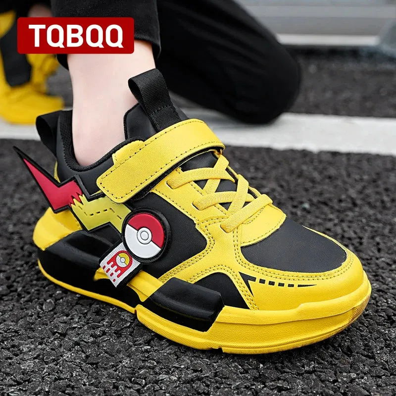 Kids' Waterproof Leather Fashion Sneakers Boy and Girl Cute Sports