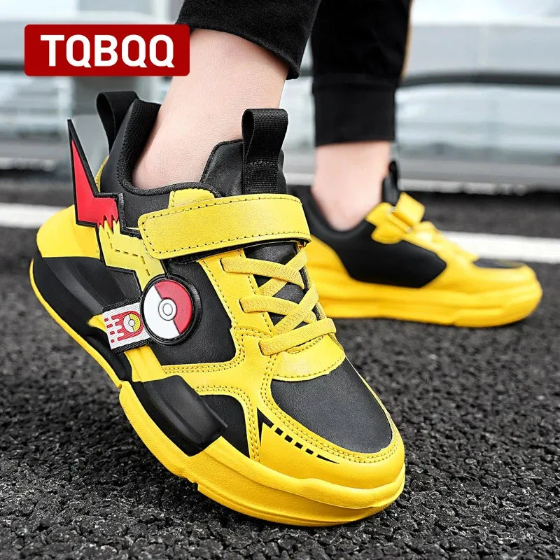 Kids' Waterproof Leather Fashion Sneakers Boy and Girl Cute Sports