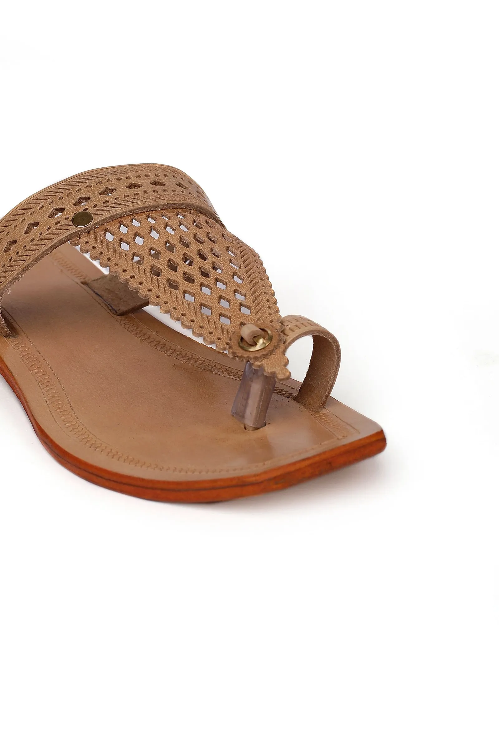 Light Brown Handcrafted Pure Leather Kolhapuri Flats