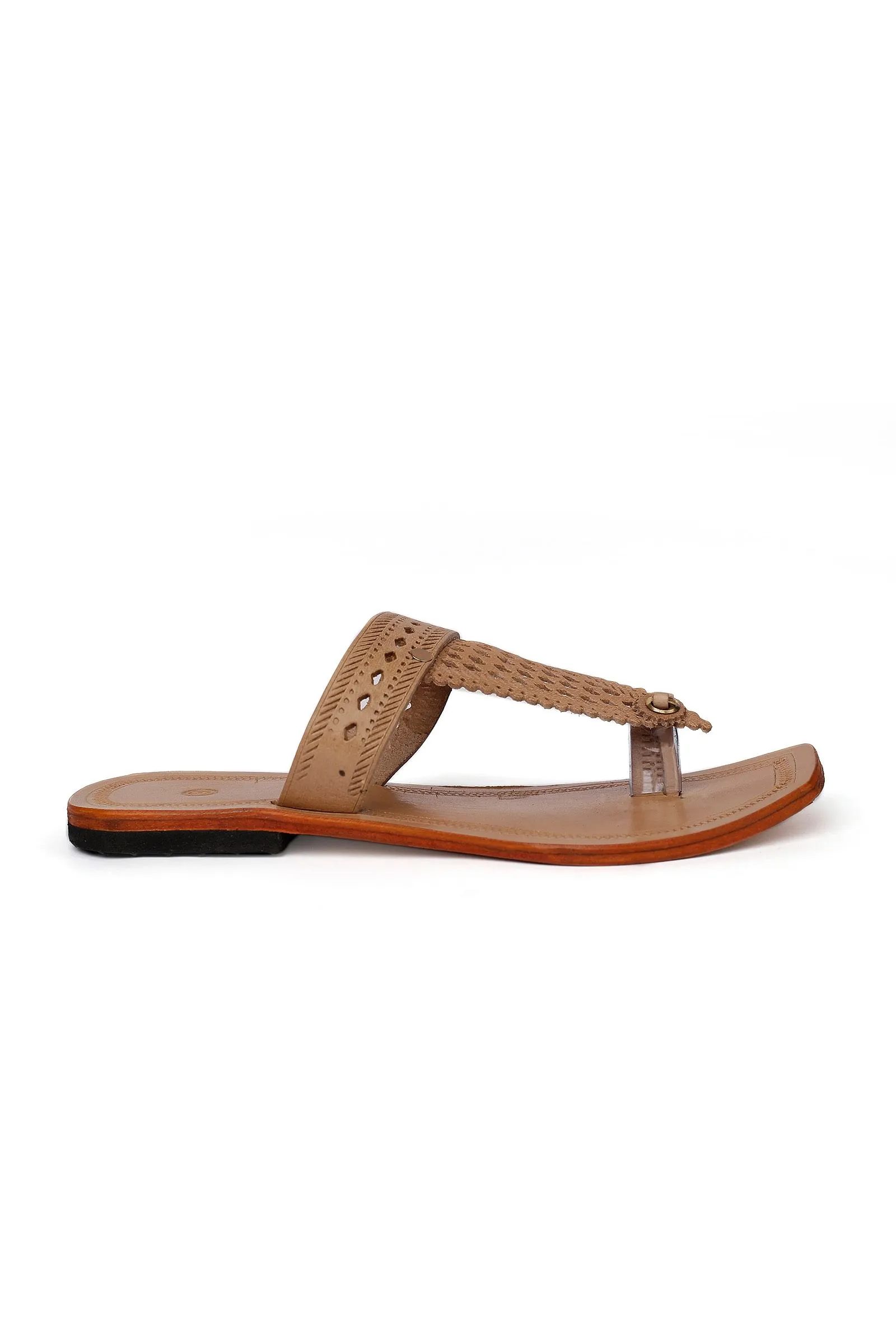 Light Brown Handcrafted Pure Leather Kolhapuri Flats