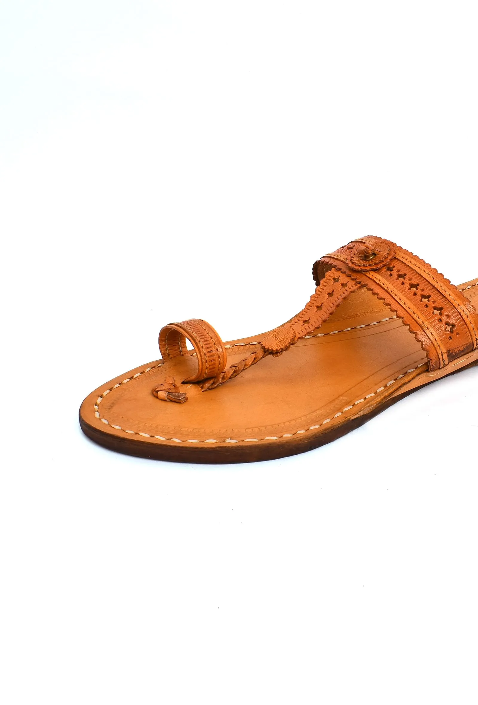 Light Brown Handcrafted Pure Leather Kolhapuri Flats