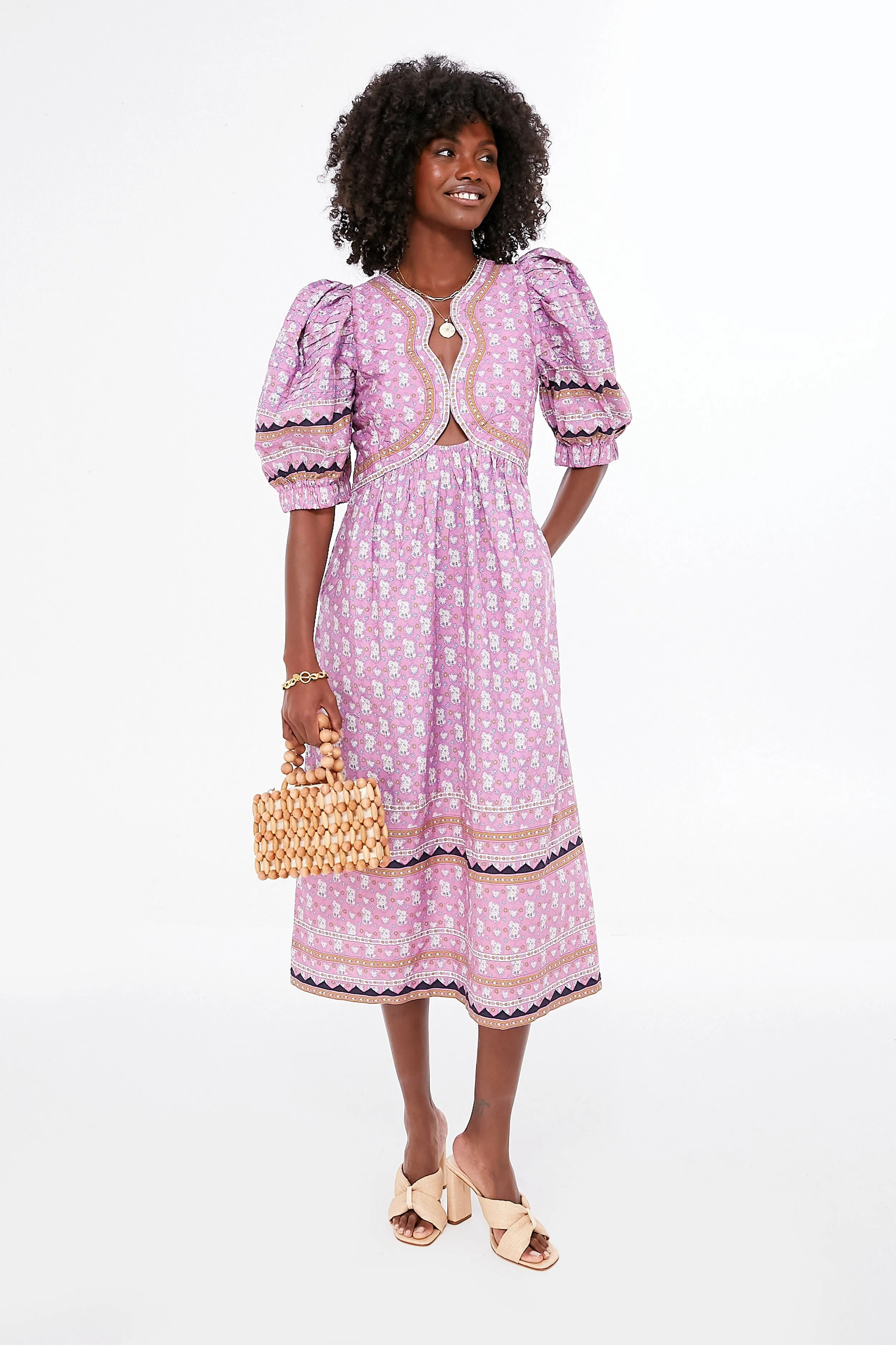 Lilac Perry Border Puff Sleeve Dress