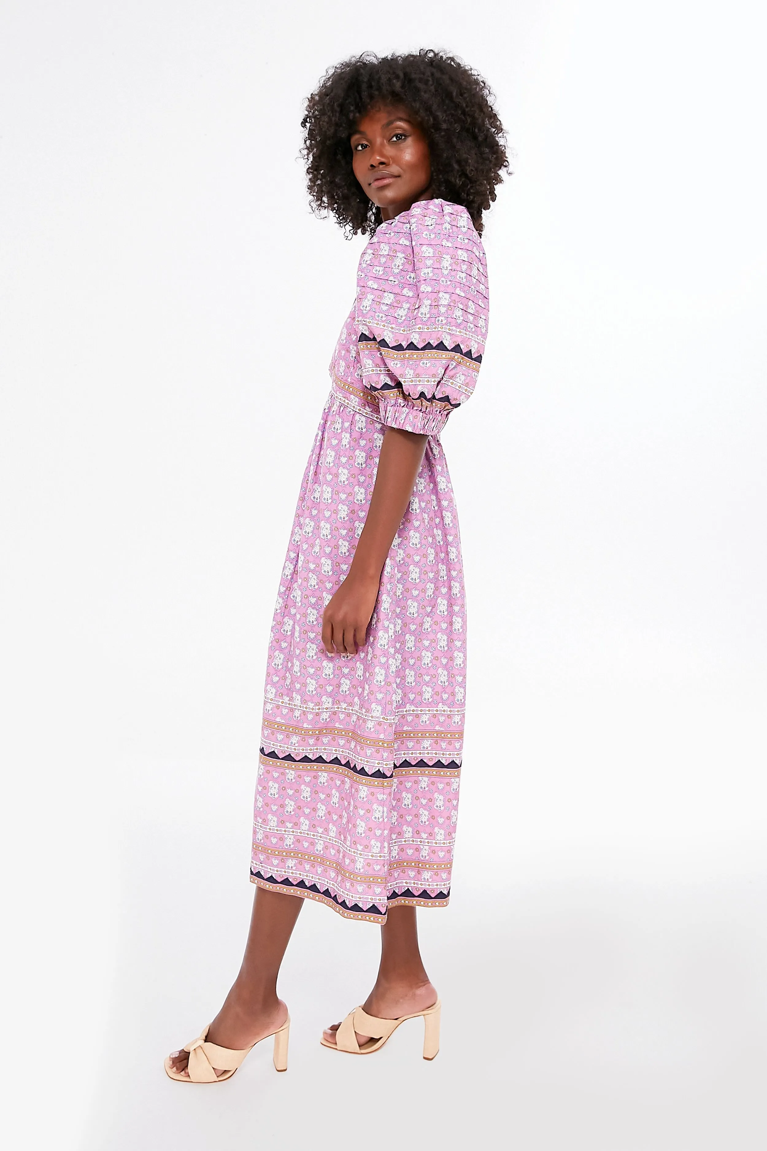 Lilac Perry Border Puff Sleeve Dress