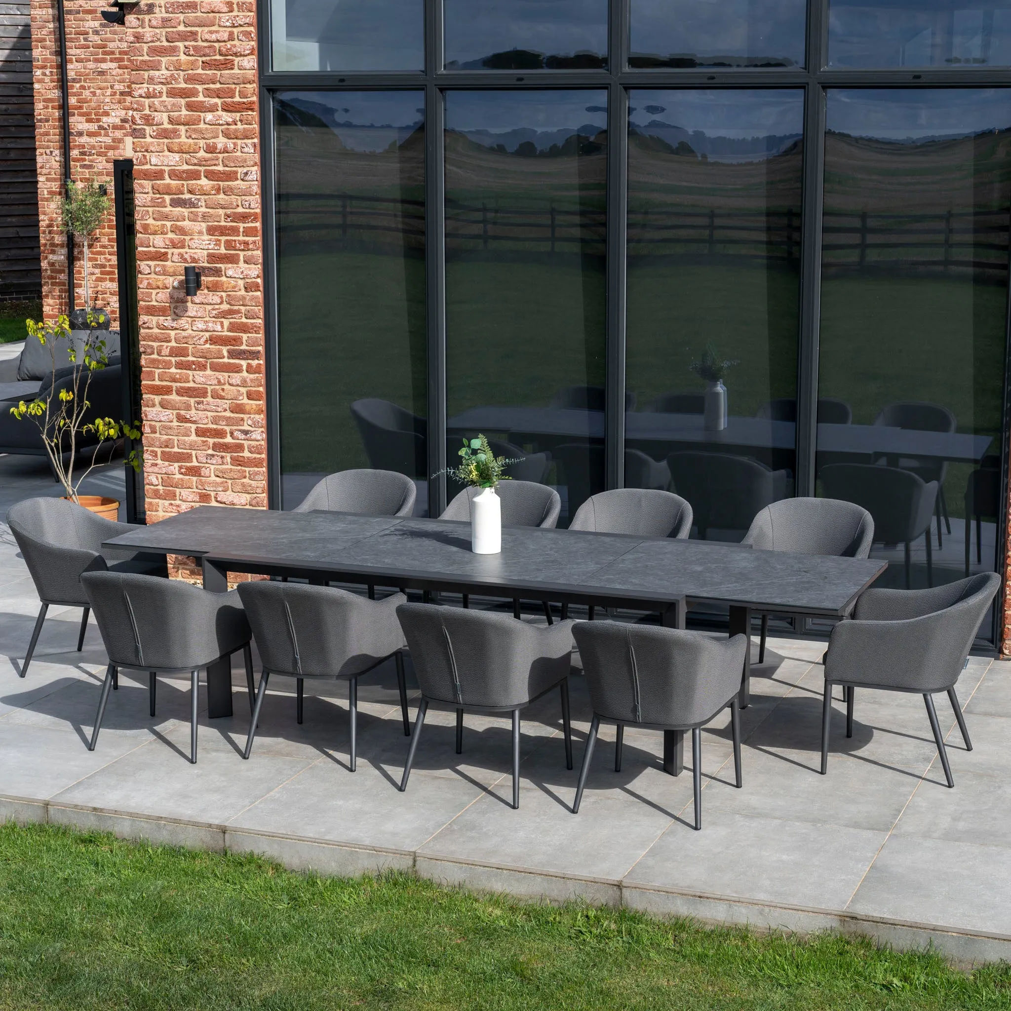 Luna 10 Seat Outdoor Fabric Extending Ceramic Dining Set in Grey