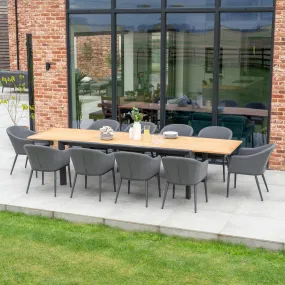 Luna 10 Seat Outdoor Fabric Extending Teak Dining Set in Grey