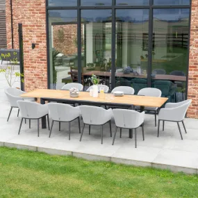 Luna 10 Seat Outdoor Fabric Extending Teak Dining Set in Oyster Grey