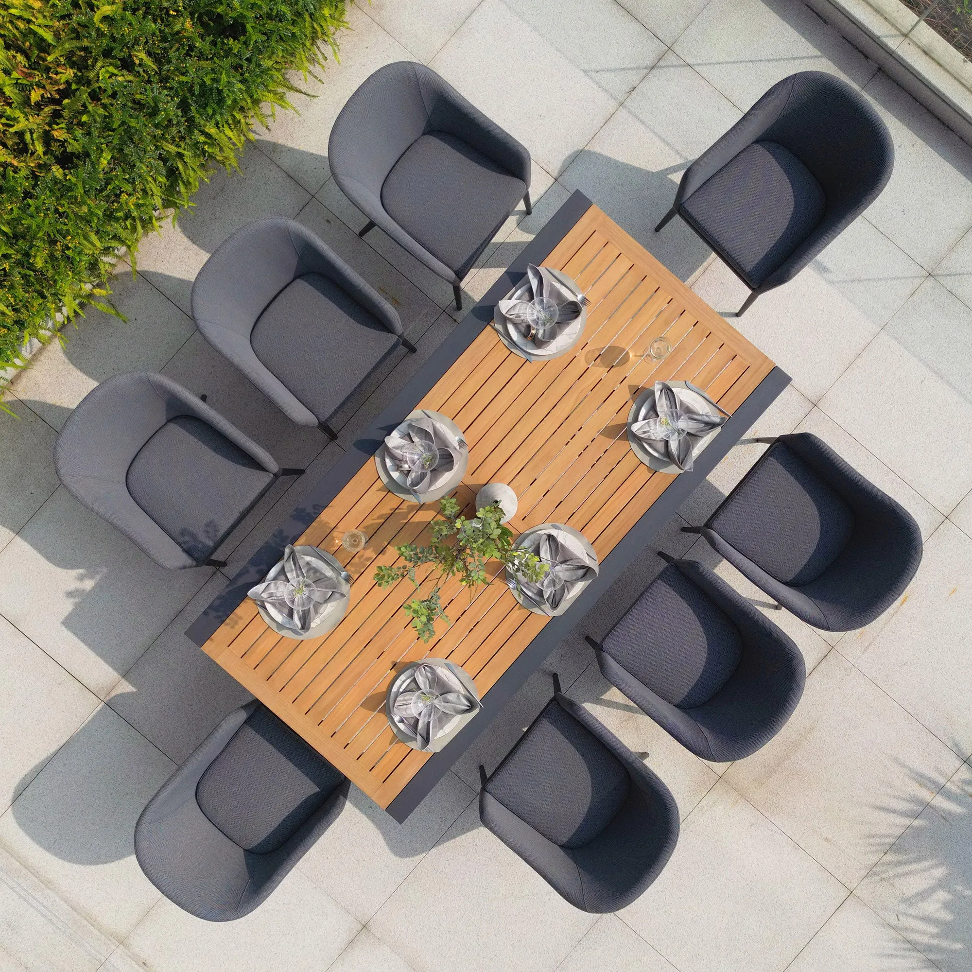 Luna 8 Seat Outdoor Fabric Extending Teak Dining Set in Grey