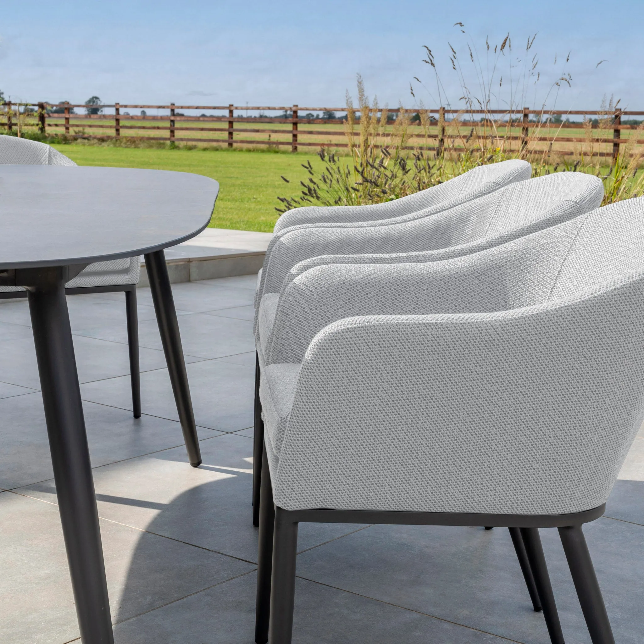 Luna 8 Seat Outdoor Fabric Oval Ceramic Dining Set in Oyster Grey