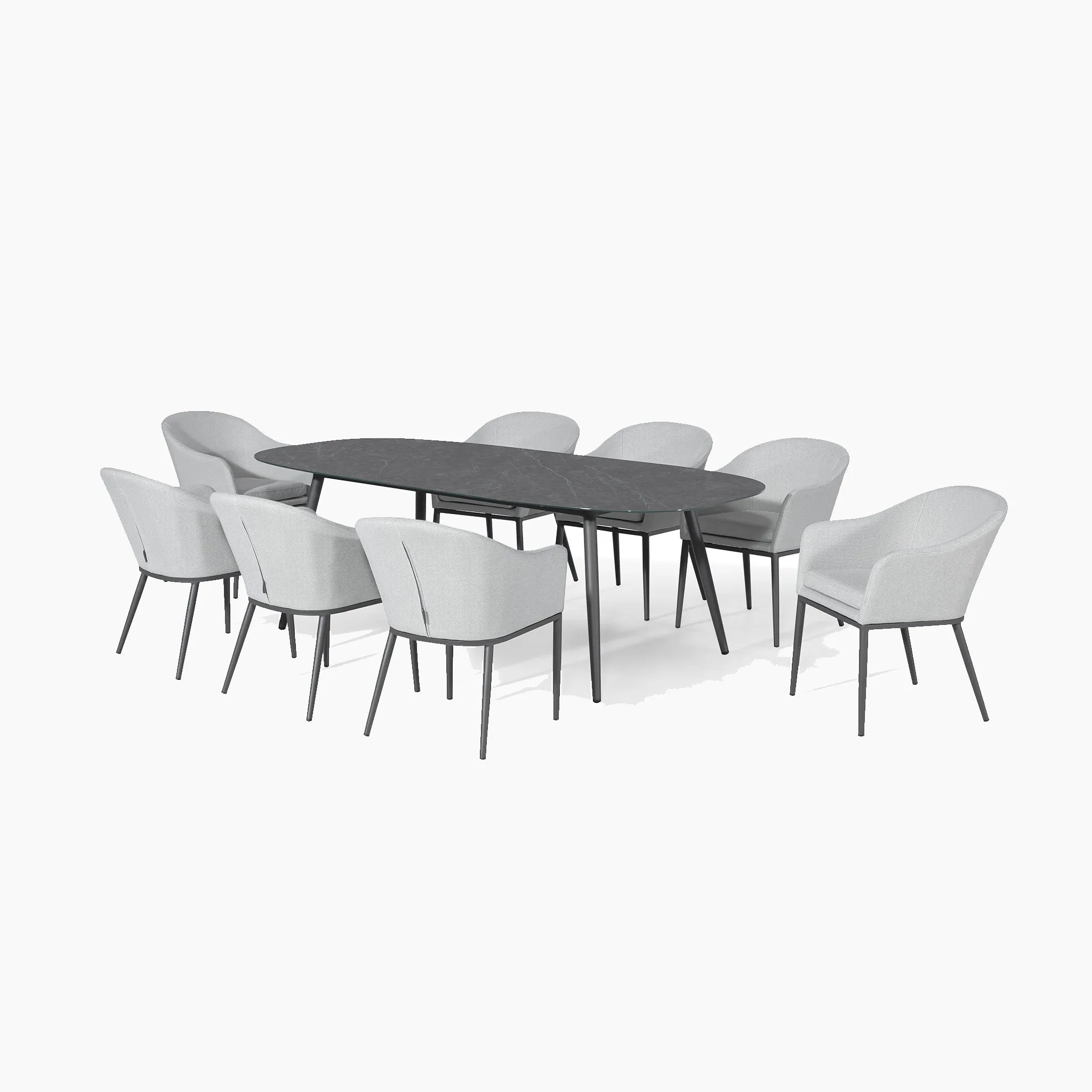 Luna 8 Seat Outdoor Fabric Oval Ceramic Dining Set in Oyster Grey