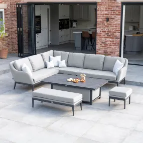 Luna Outdoor Fabric Rectangular Corner Dining Set with Rising Table in Oyster Grey (Left Hand)