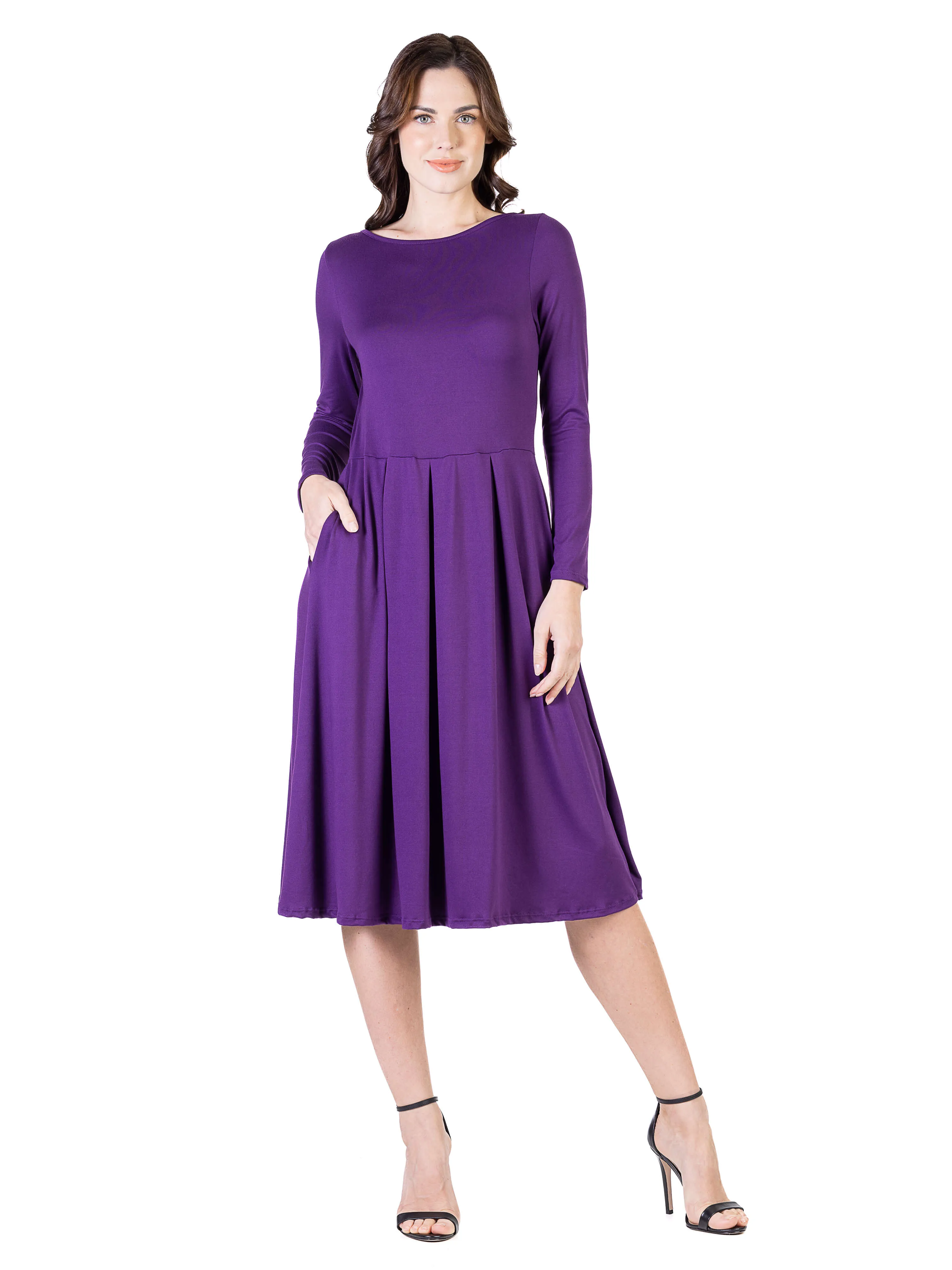 Midi Length Fit N Flare Pocket Dress