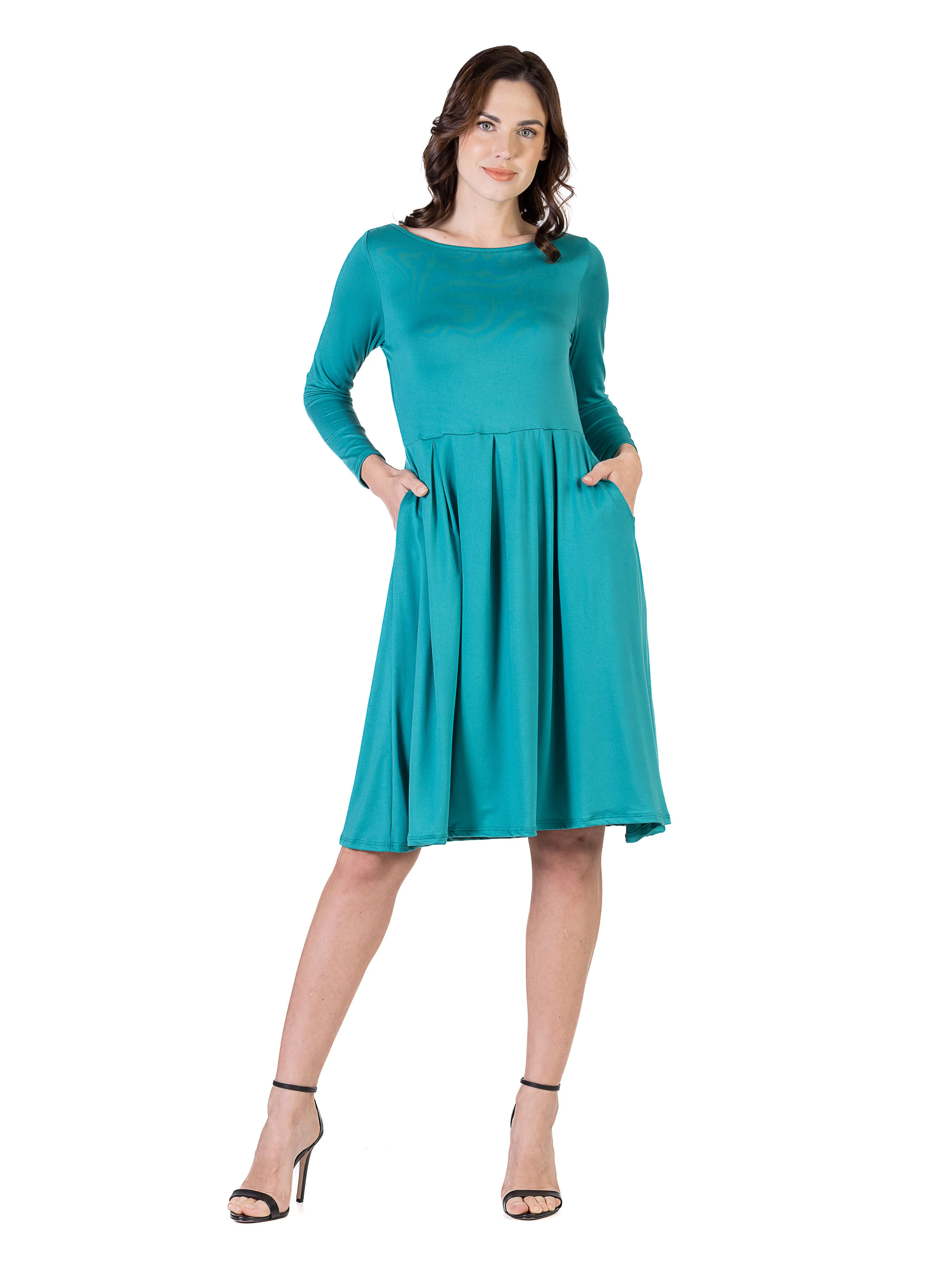 Midi Length Fit N Flare Pocket Dress