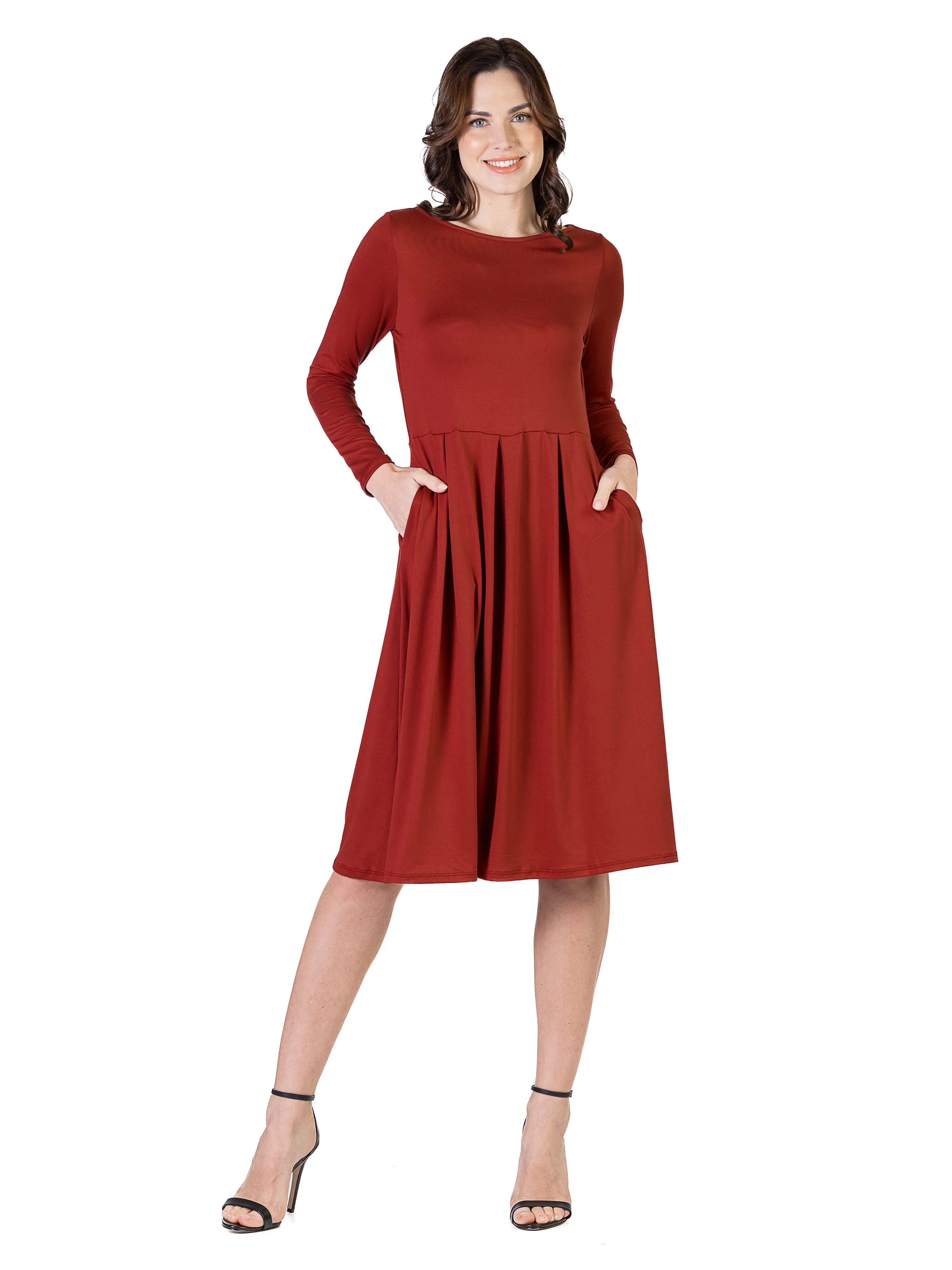 Midi Length Fit N Flare Pocket Dress