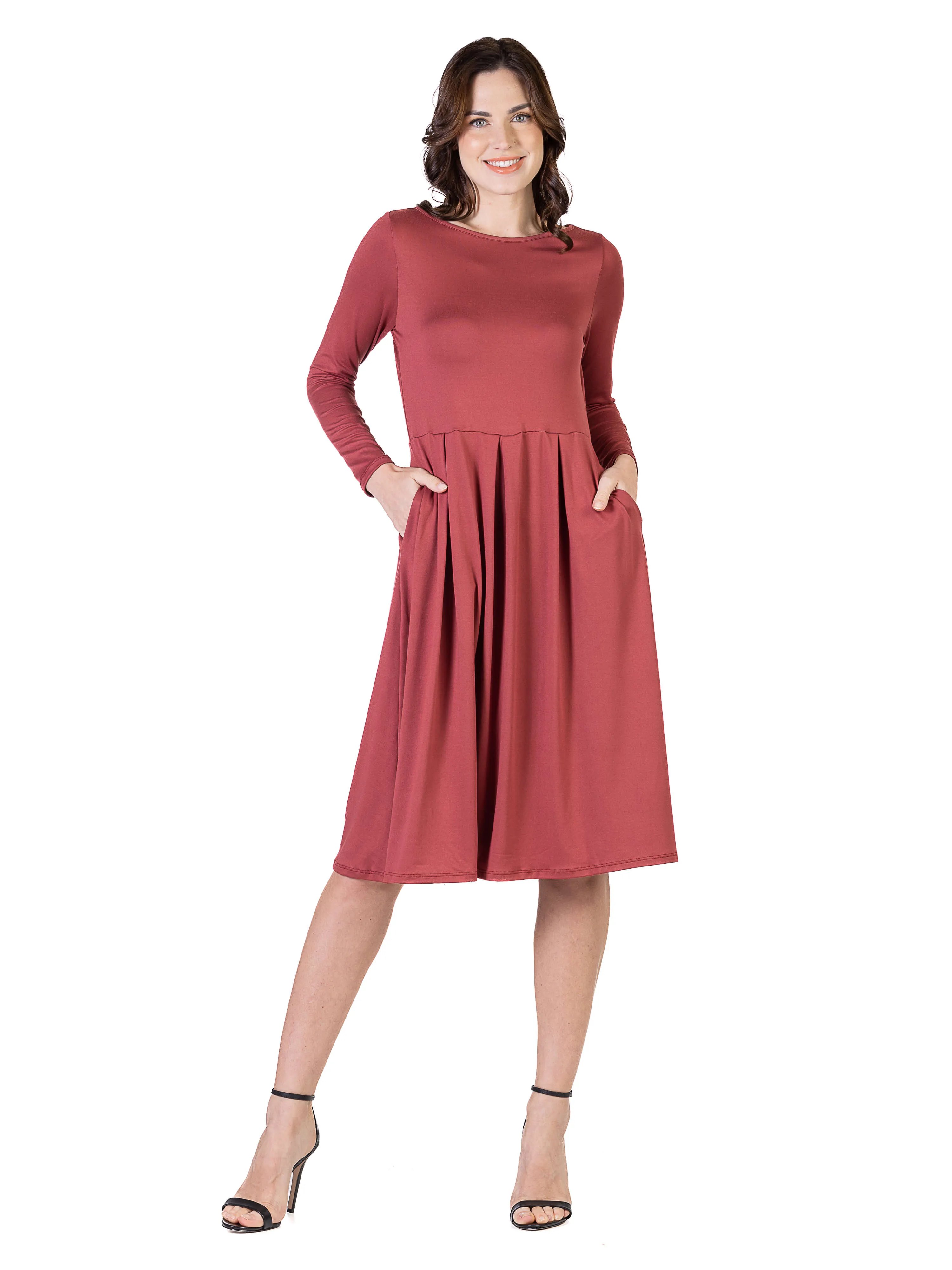 Midi Length Fit N Flare Pocket Dress