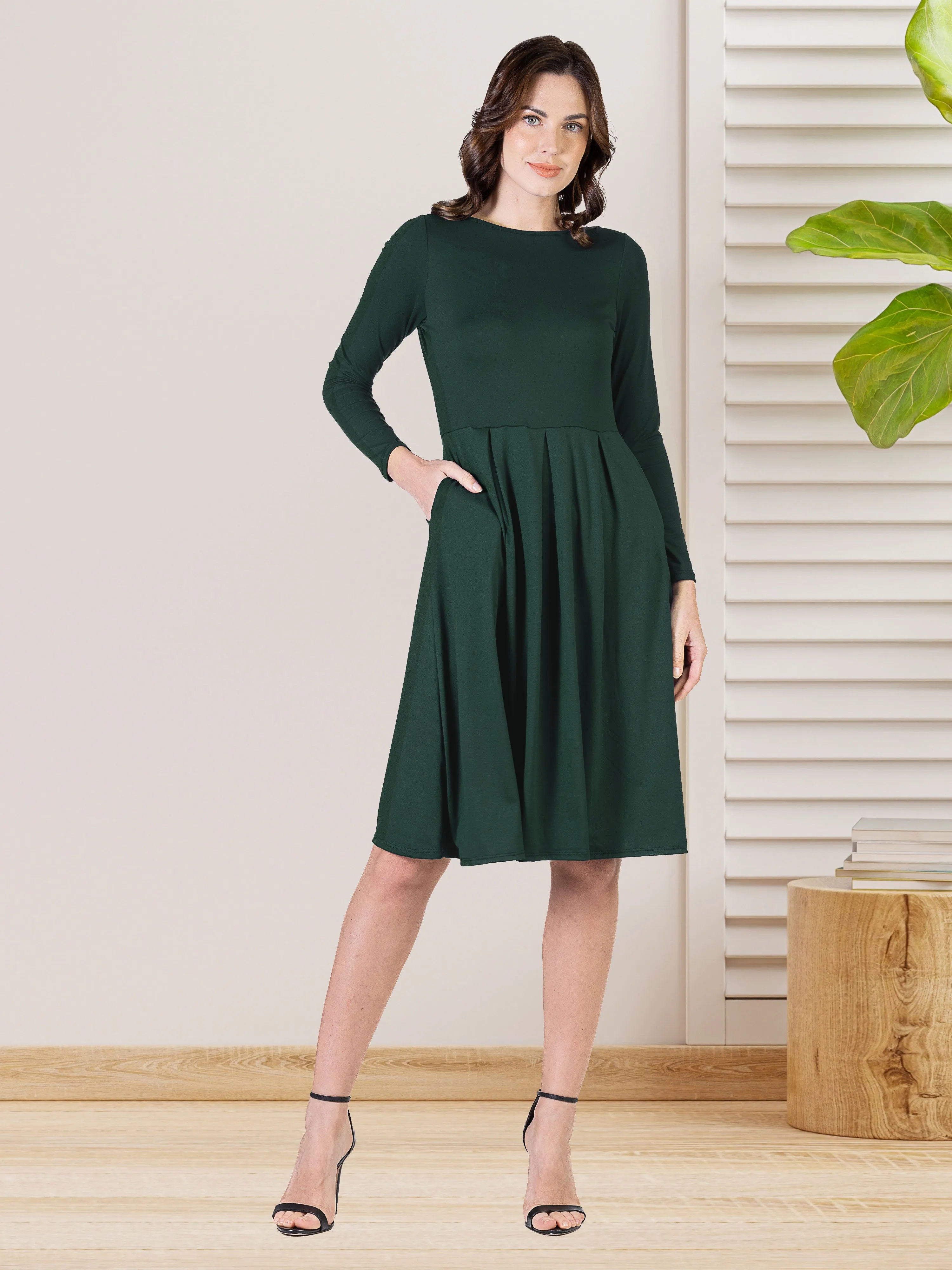 Midi Length Fit N Flare Pocket Dress