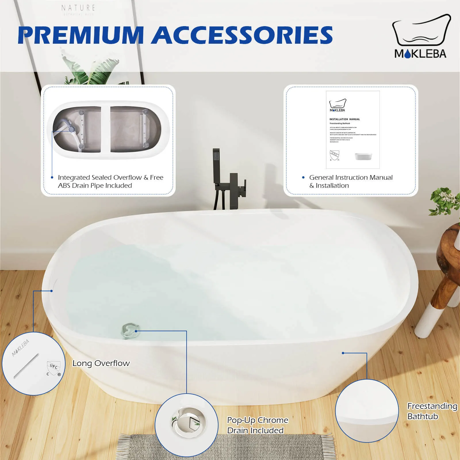 Mokleba 59'' Acrylic Single Slipper Bathtub, Modern Style, Color Consistency, Exclusive Patent