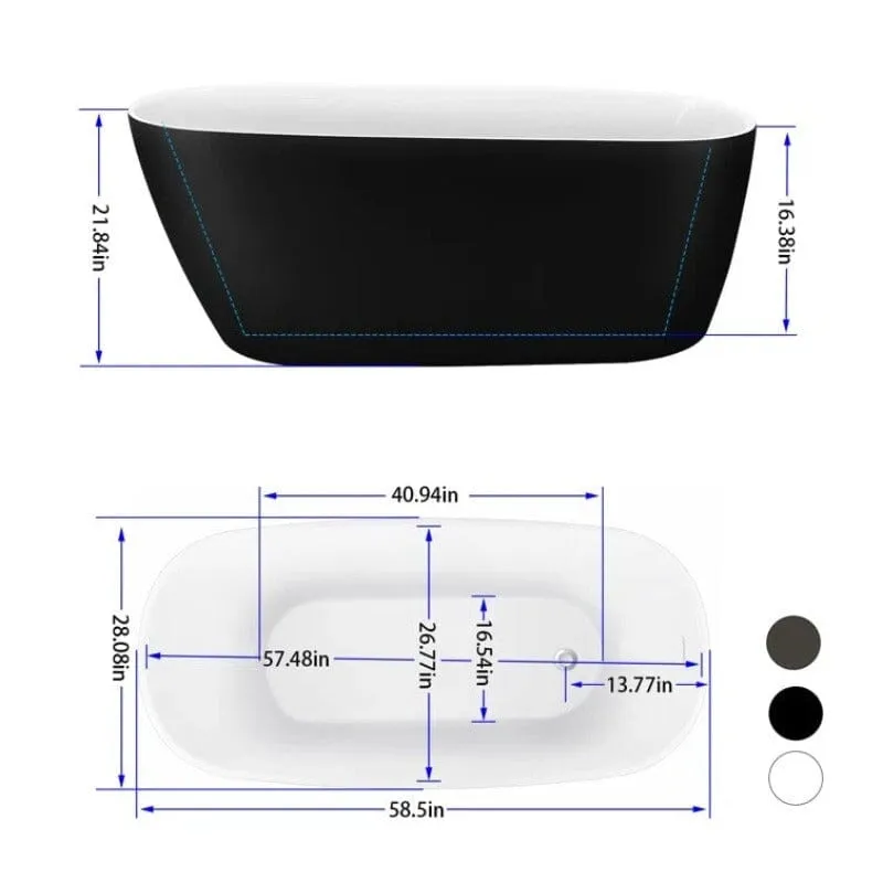 Mokleba 59'' Acrylic Single Slipper Bathtub, Modern Style, Color Consistency, Exclusive Patent