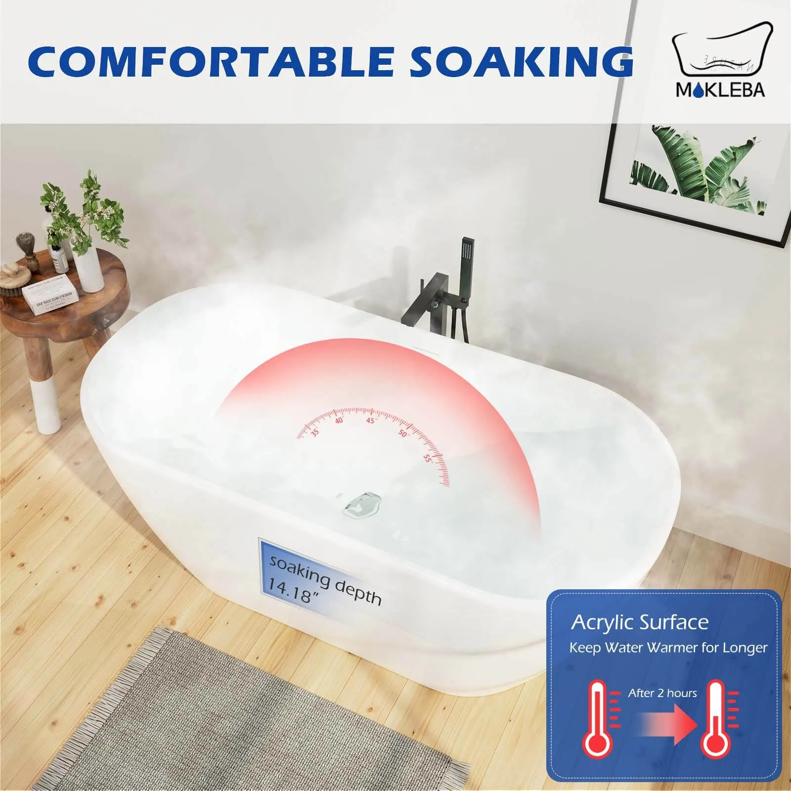 Mokleba 59'' Acrylic Single Slipper Bathtub, Modern Style, Color Consistency, Exclusive Patent