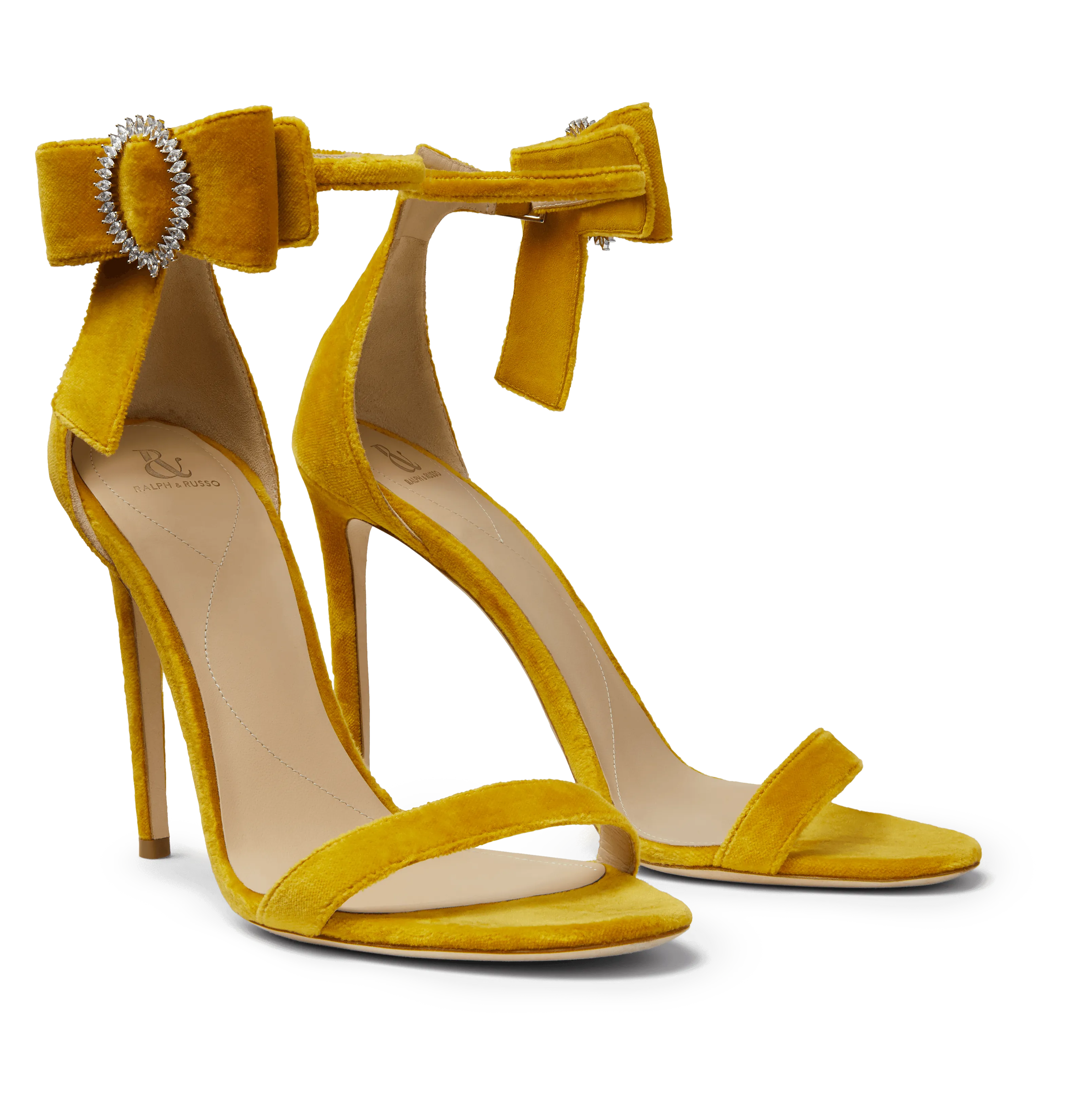 Mustard Velvet Bow Sandals