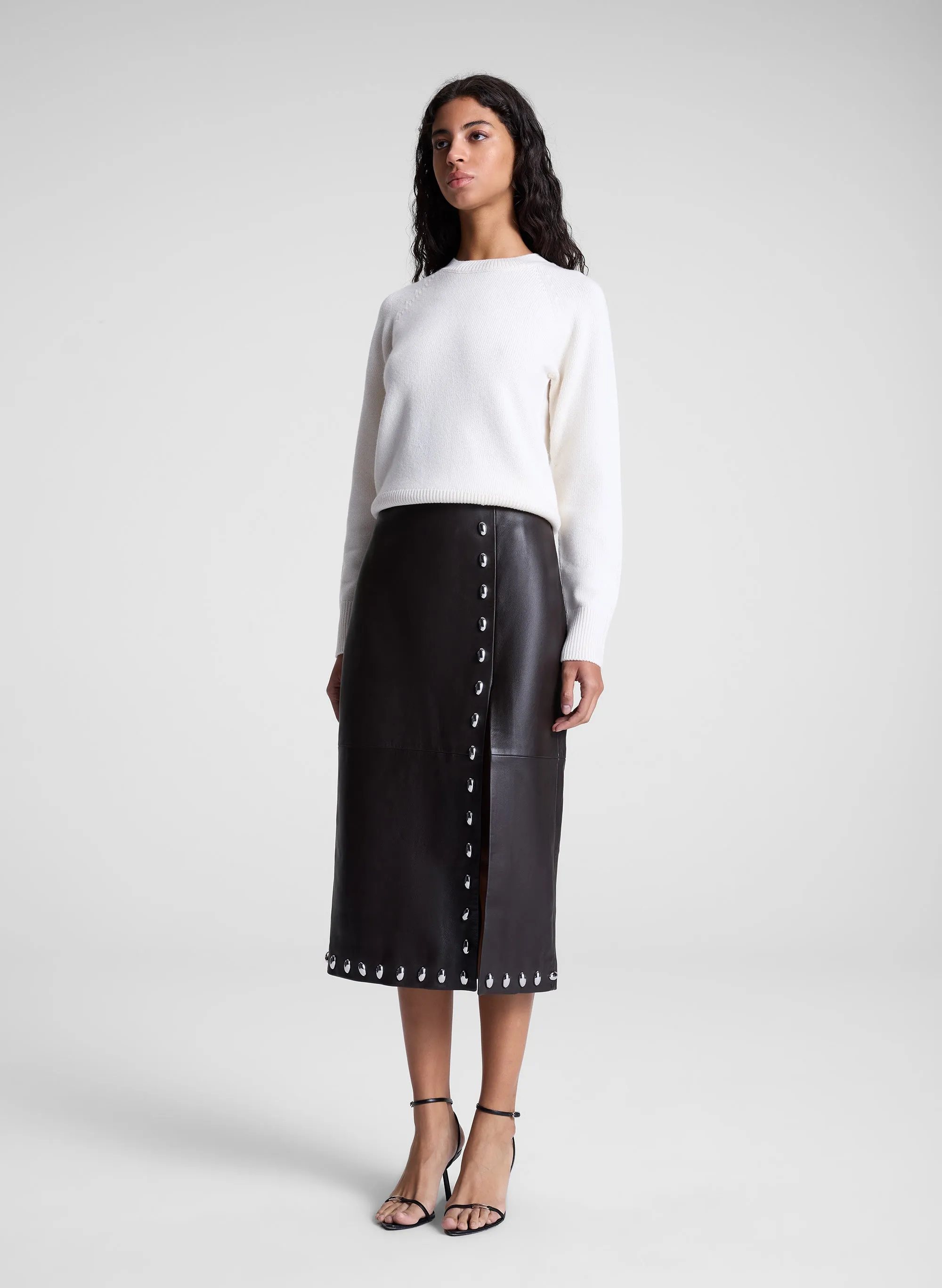 Naomi Studded Leather Midi Skirt