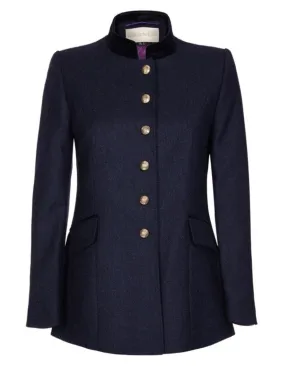 Newbury Navy Jacket - Pure Wool With Velvet Trims - 50% OFF