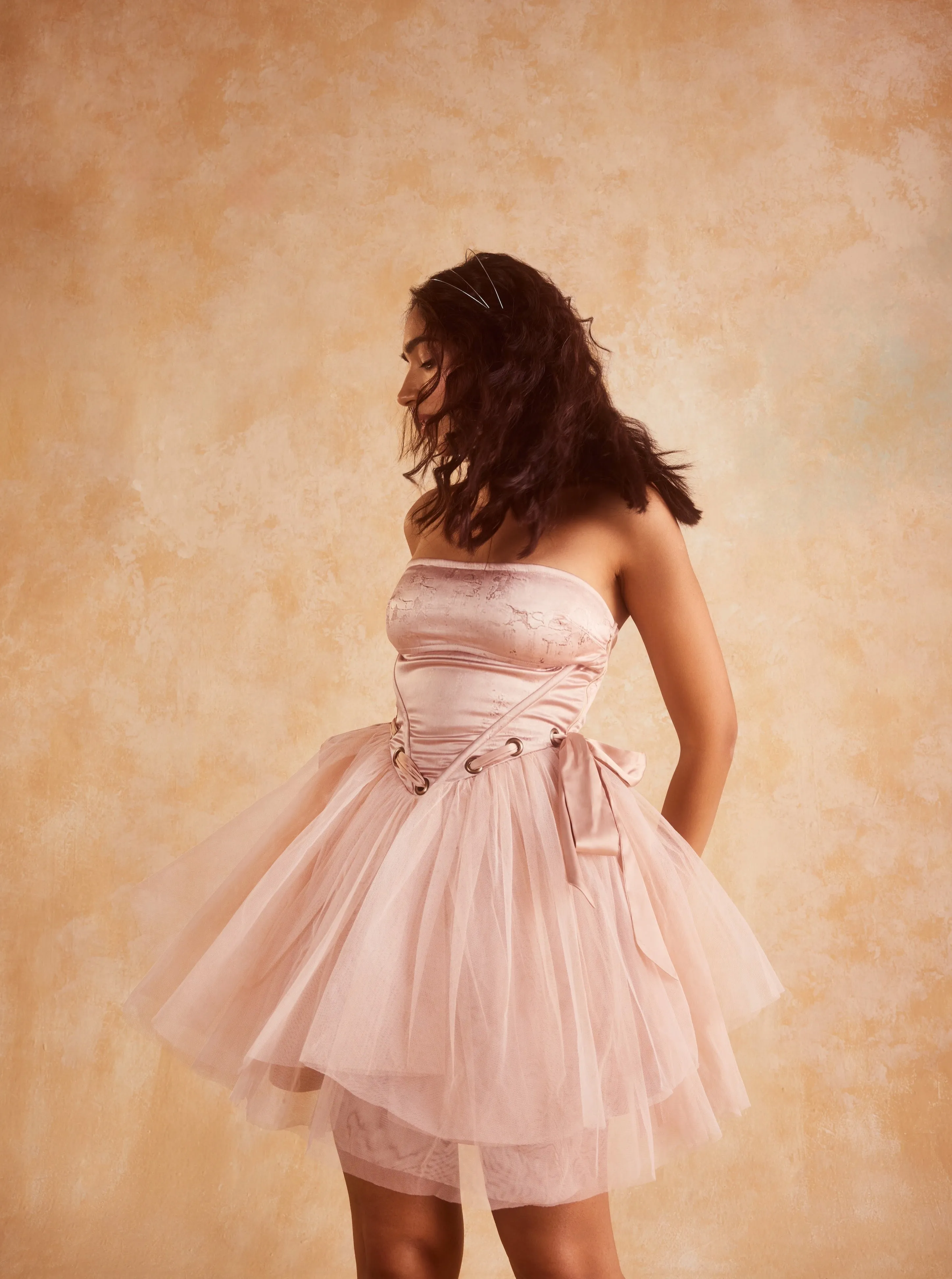 Palmer Blush Satin and Tulle Puff Corset Dress